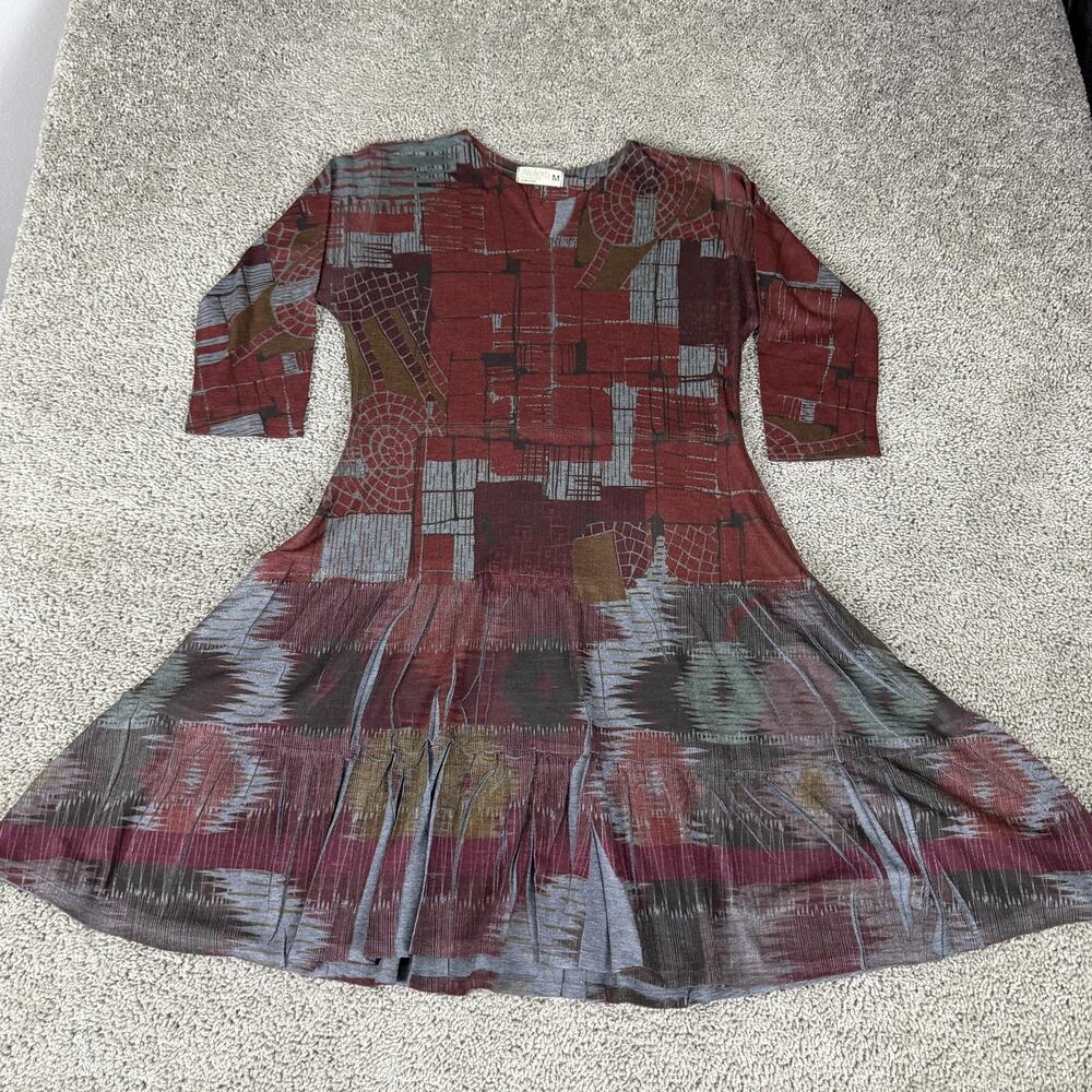 Atelier5 Dress Womens M Red Abstract Art Geometric Swing Trapeze Knit USA
